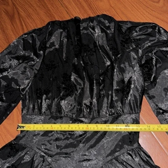 SWINGY FLORAL JACQUARD FIT & FLARE LONG SLEEVE MINI DRESS CORSET BLACK M - Picture 4 of 10